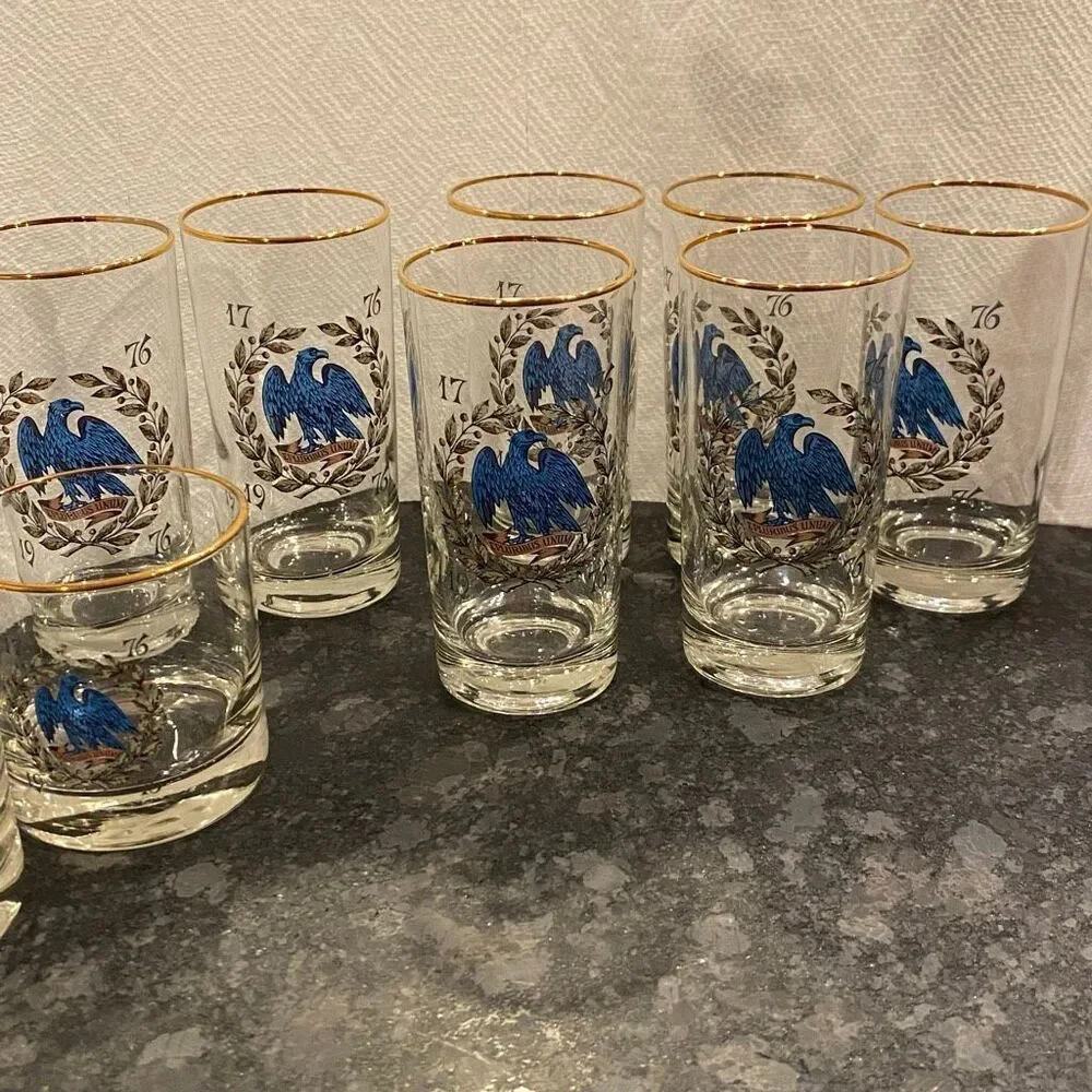 Set Vintage Bicentennial Drinking Glasses Patriotic Eagle Americana Flag